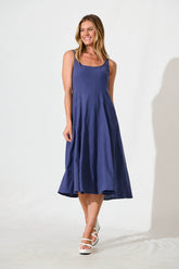 Navy Cotton Midi Dress by Shaima